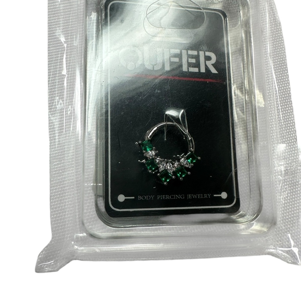 OUFER Silver and green 16 g guage 10 mm  Body Jewelry hoop ear tragus septum
